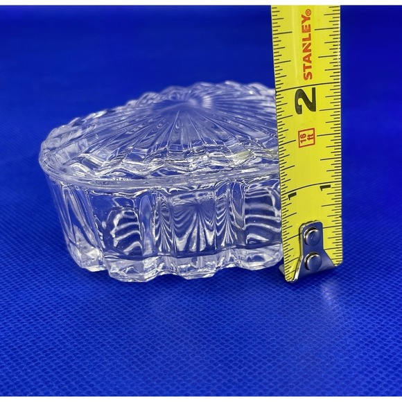 Vintage Clear Cut Glass Crystal Jewelry Miniature Heart Shaped Trinket Box - Picture 8 of 8
